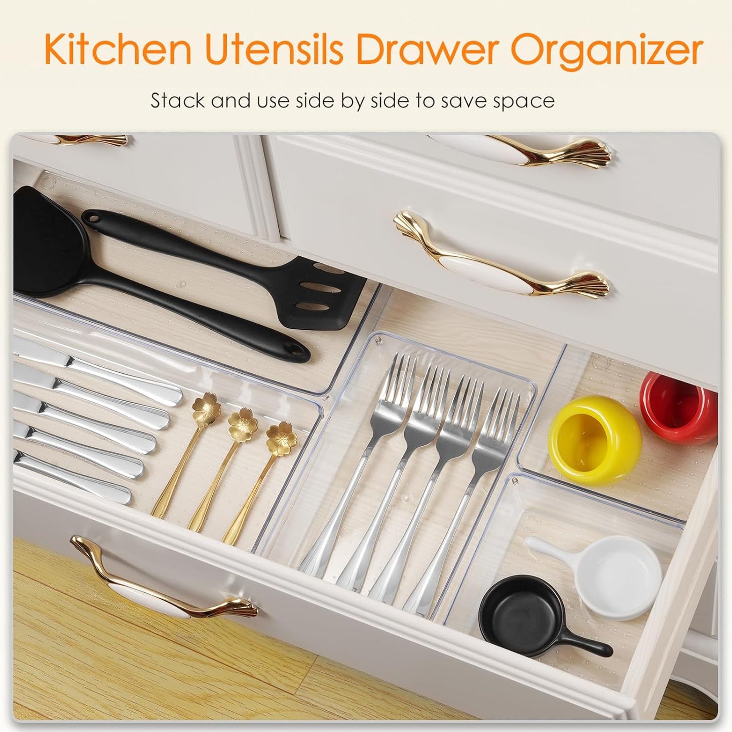 Criusia Drawer Organizer, 26 Pack Clear Plastic Drawer Organizer Bins, Versatile Organization and Storage Trays for Kitchen, Bathroom, Vanity Makeup and Office