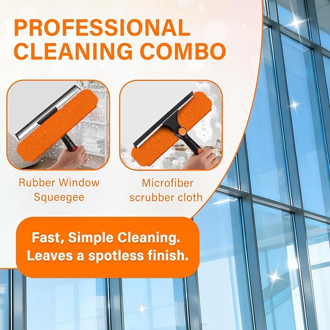 20FT Telescoping Window Squeegee Kit | 2-in-1 Professional Window Washer & Microfiber Scrubber with Extension Pole | High Reach Cleaning Tool for Outdoor, Indoor Windows & Glass