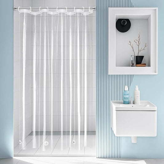 EurCross 74 inch Long Stall Shower Curtain Liner with 5 Magnets and Hooks, 9G Premium Clear PEVA Small Plastic Bathroom Shower Curtain 54x74, 9 Metal Grommets