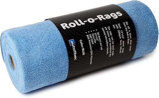 Autofiber Roll-o-Rags Microfiber Towels on a Roll, Tear Off Sheets - Blue, 12 inch x 12 inch, 30/roll