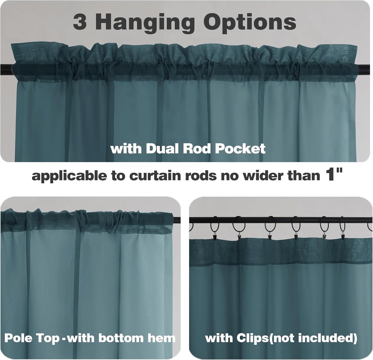 Chyhomenyc Sheer Curtains 63 Inch Length 2 Panels, Light Filtering Rod Pocket Window Sheer Curtain Drapes for Bedroom Living Room, 42Wx63L, 2 Panels, Stone Blue