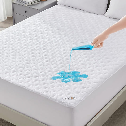 BEDLORE Waterproof Mattress Protector, King Size Noiseless Mattress Pad with Deep Pocket Fitted Up to 6-18 inches, Soft Noiseless Bed Mattress Cover Washable for Home, Bedroom, Hotel (White)