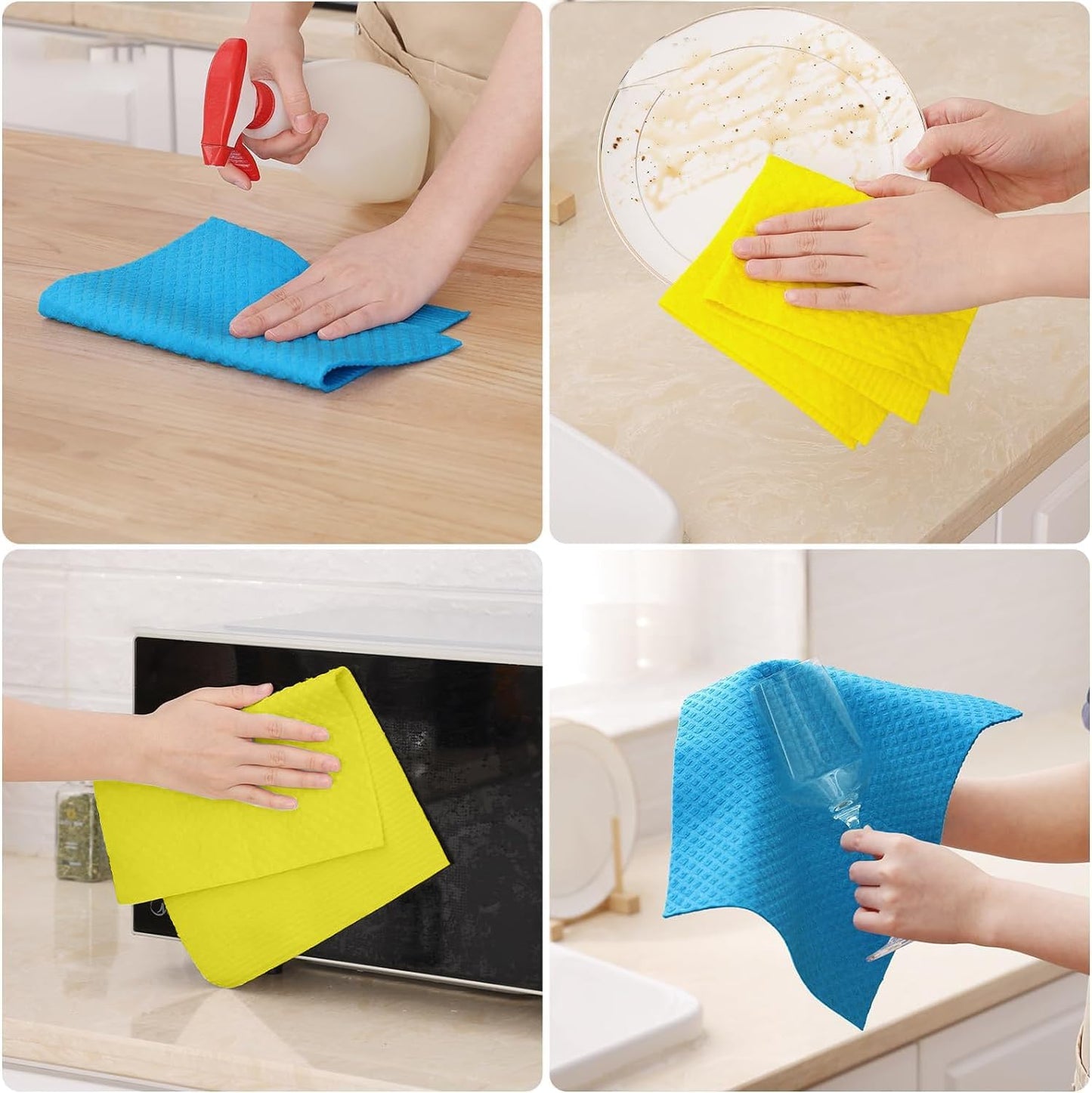 AMOUR INFINI Swedish Dishcloth Cellulose Sponge 8 Pack - No Odor, Resuable and Absorbent Cleaning Cloths for Kitchen, Bathroom, Glass Surface, Furniture (8"x7" Inch - Blue)