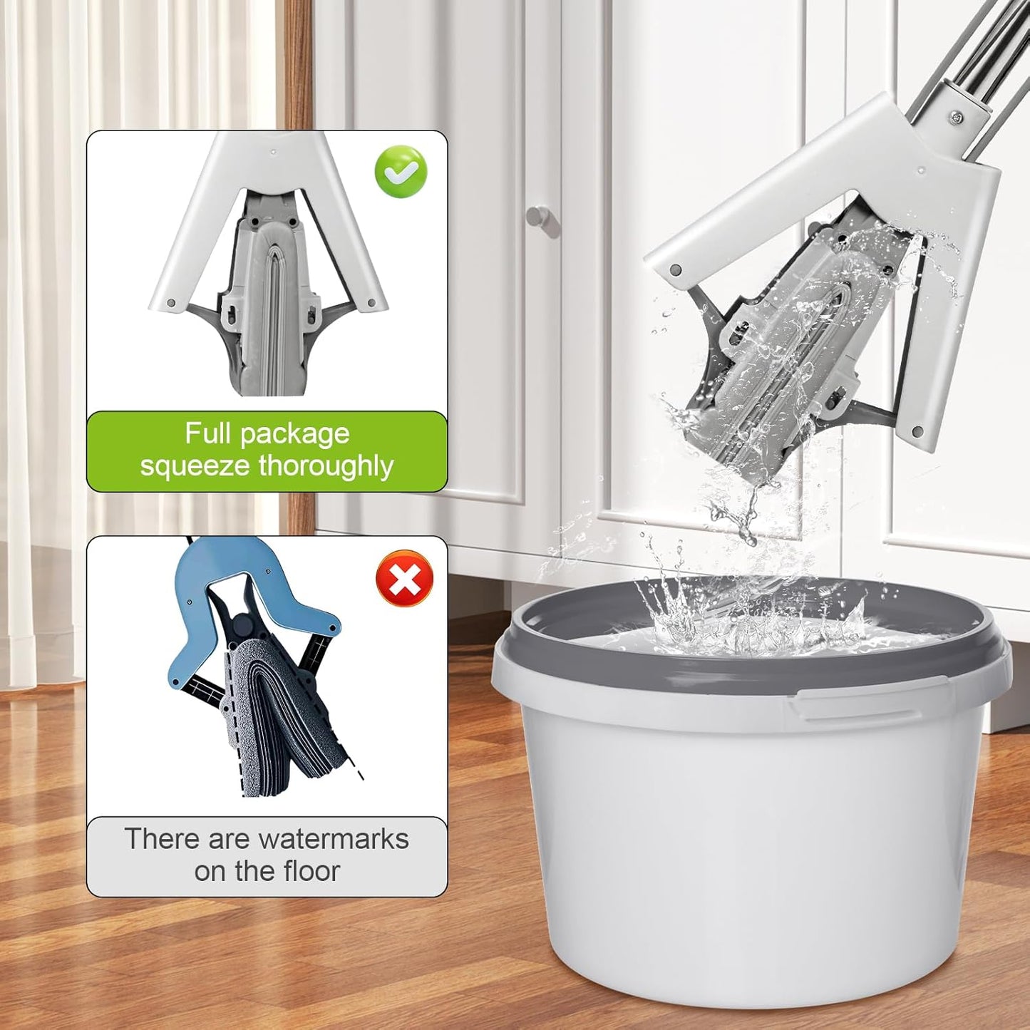 Sponge Mop for Kitchen Bathroom Garage Floor Cleaning Telescope Handle Automatic Wringing Suitable for Tile Marble Wood Floors with 1 Extra Sponge Head