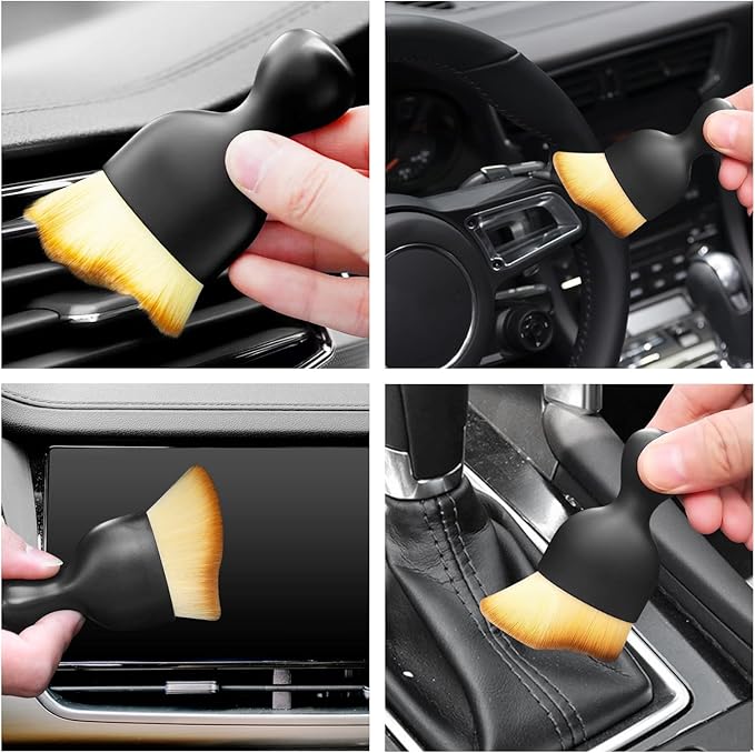 Car Interior Cleaning Brush with Ultra Soft Bristles, Car Duster Interior, Auto Detailing Brushes Dusting Car Accessories for Dashboard, AC Vents, Leather, Scratch-Free (1Pcs_Yellow)