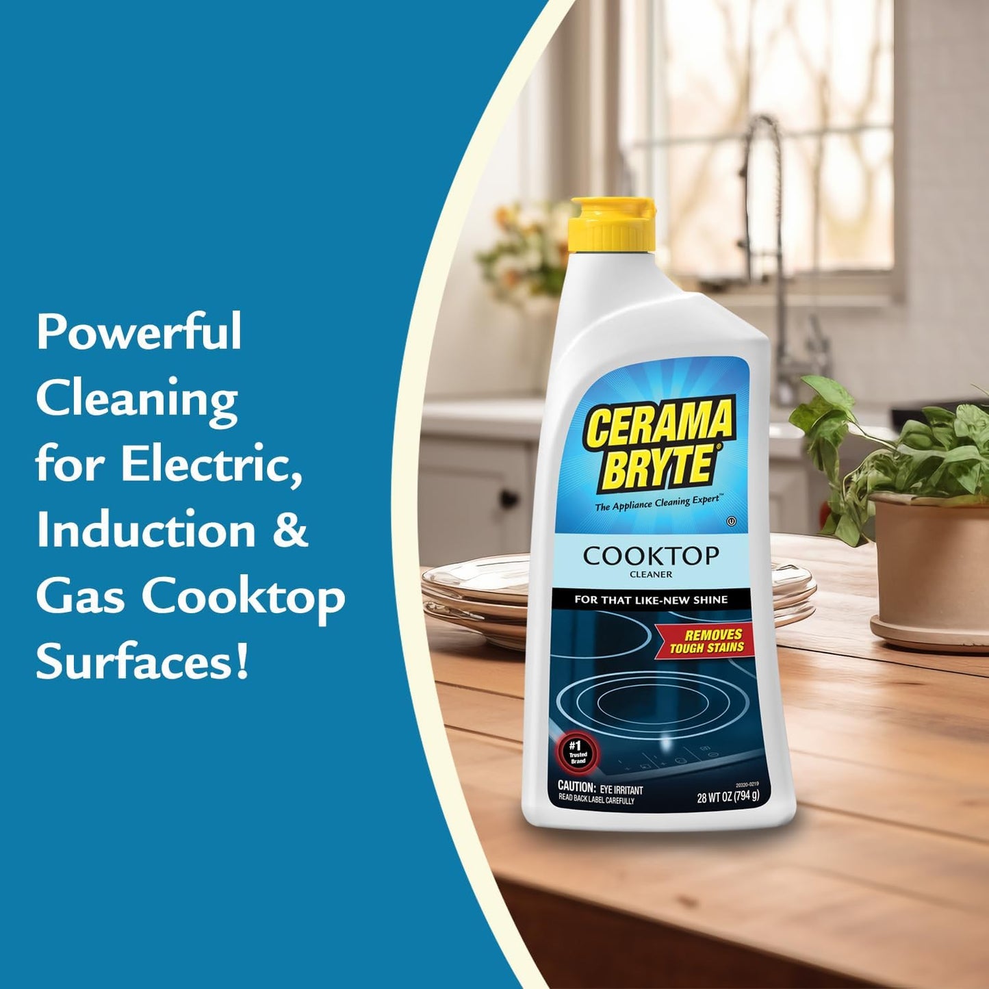 Cerama Bryte Glass Cooktop and Stove Top Cleaner Combo Kit - Includes Cleaning Tool, Razor, Scraper and 1 Pad to Remove Tough Stains - Use on Gas, Electric, Ceramic Surfaces, 18 Ounces, 4 Piece