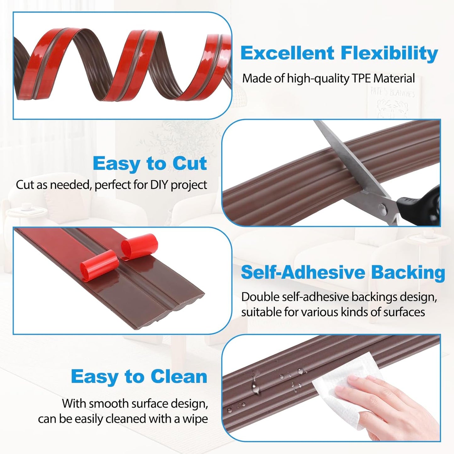 Wall Corner Protector Peel and Stick Corner Trim Molding Flexible Inside & Outside Wall Edge Guard Self Adhesive Moulding Trim for Edge Use, Brown, 1.6” W x 20’ L