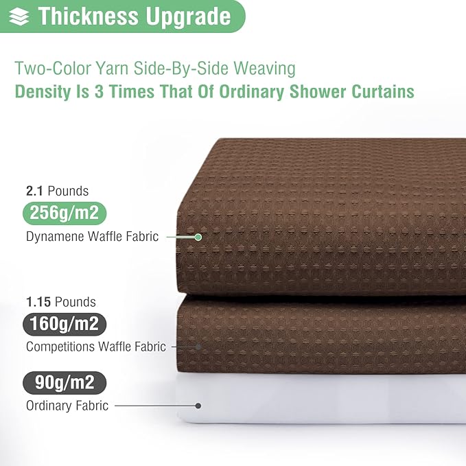 Dynamene Stall Fabric Shower Curtain - 48 inch Wide Waffle Weave Weighted Thick Cloth Shower Curtains for Bathroom, Neutral Heavy Duty Hotel Spa Luxury Bath Curtain Set with 8 Hook, 48x72, Brown