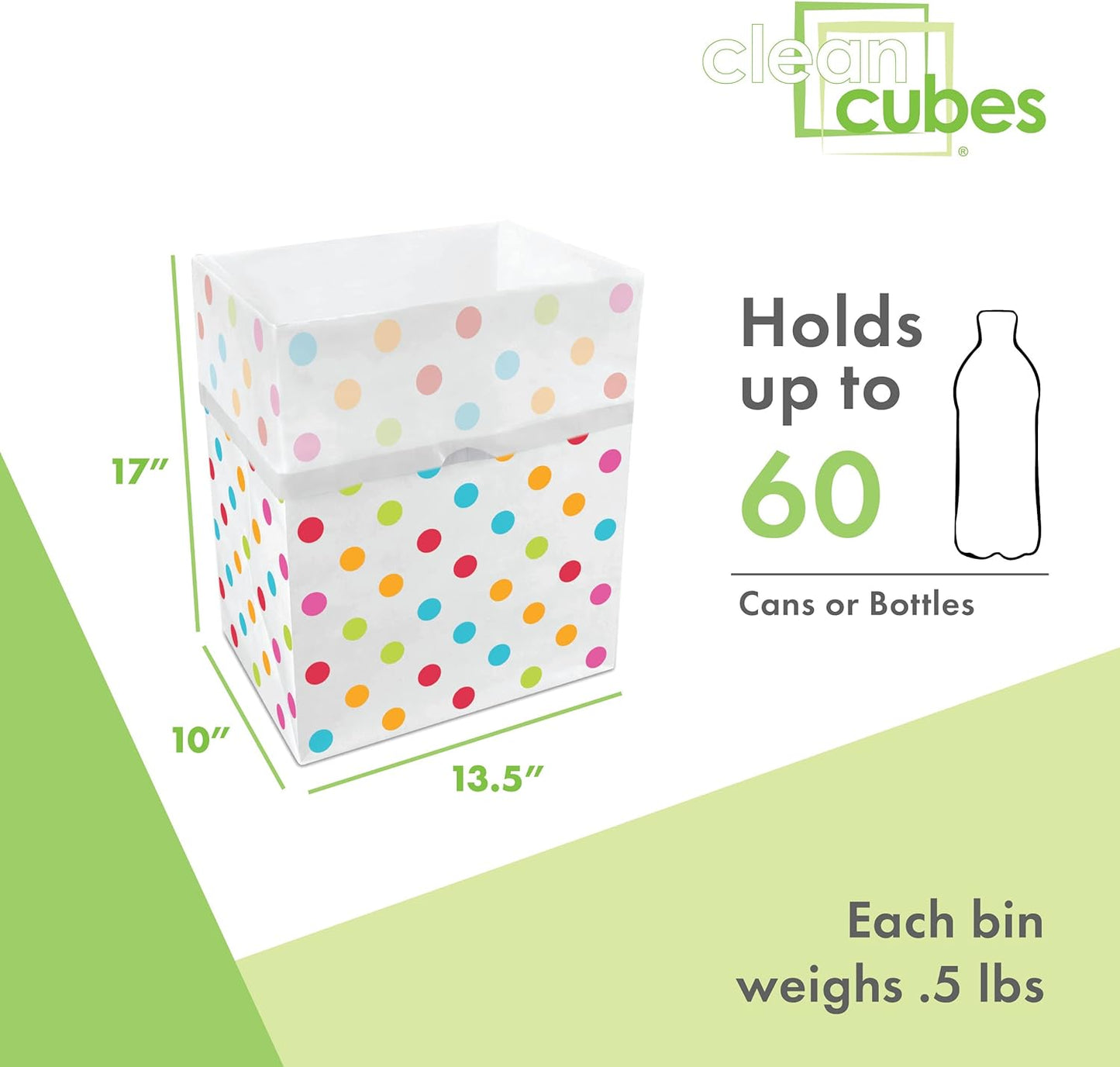 13 Gallon Disposable Pop-Up Trash Cans (3-Pack) with Fitted Bags – Foldable Garbage & Recycling Bins for Parties, Events & Kitchen (Polka Dot, 17" H x 13.5" W x 10" D)