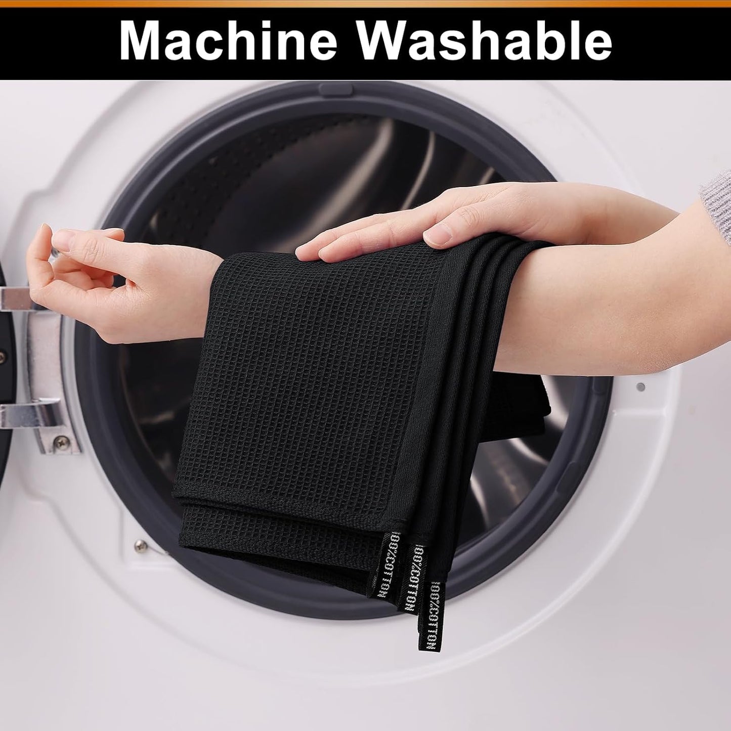 Homaxy 100% Cotton Waffle Weave Dish Cloths - 6 Pack Soft and Absorbent Dish Towels - 12 x 12 Inches Quick Dry Dish Rags - Black