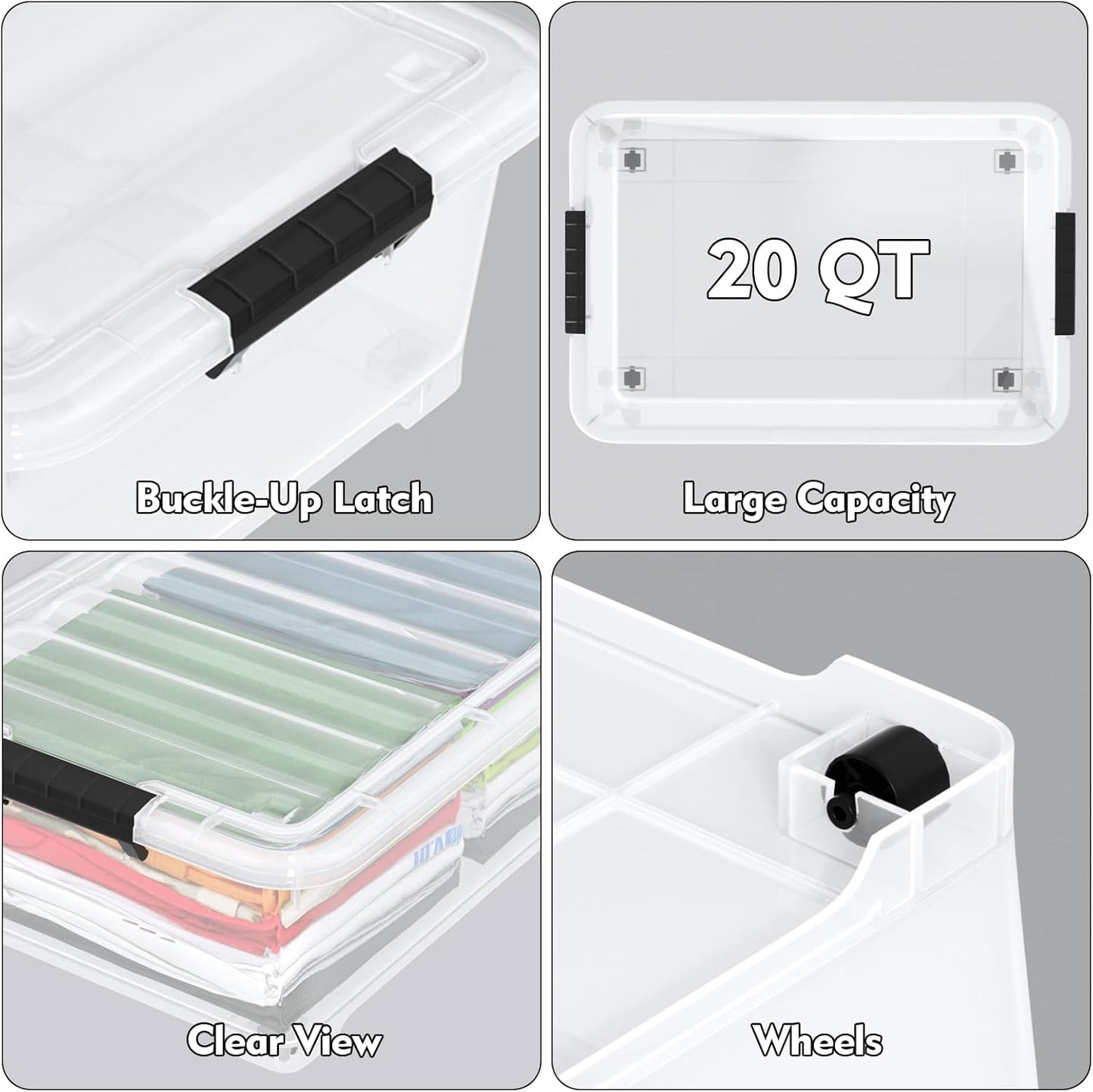 20 Quart Under Bed Shoe Storage Container Bin with Wheels for Underbed, Home or Office Organization, Set of 4