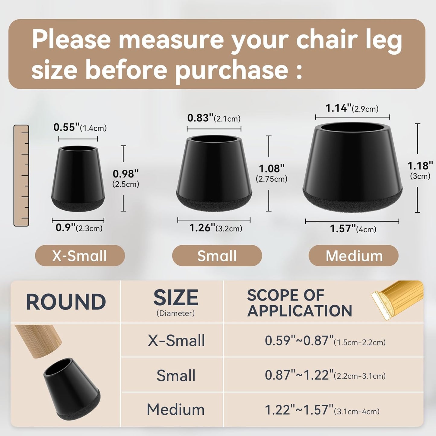 24PCS Upgraded Silicone Chair Leg Floor Protectors for Hardwood Floors, Furniture Sliders for Chair Legs, 360°Felt Pad Bottom Wrapped Thickening Furniture Pads Cap Covers to Scratch and Reduce Noise