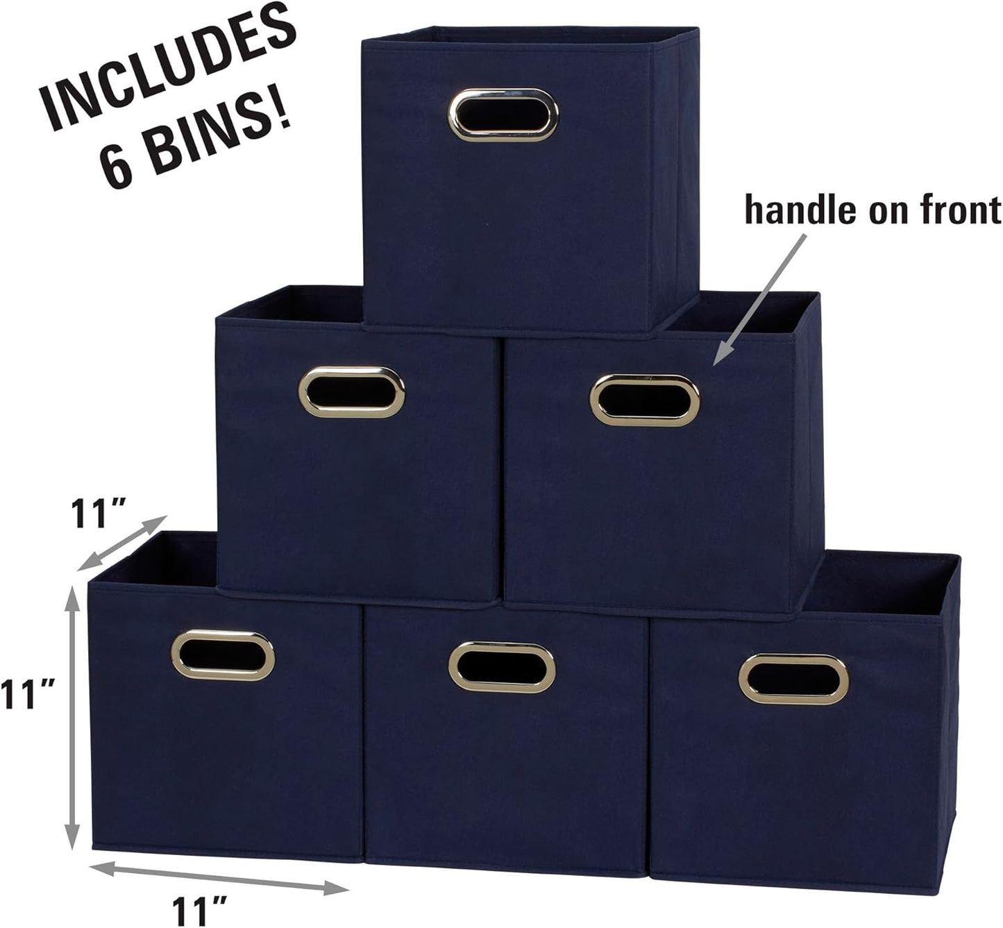 Household Essentials 81-1 Foldable Fabric Storage Bins | Set of 6 Cubby Cubes with Handles | Navy Blue, 6 lbs