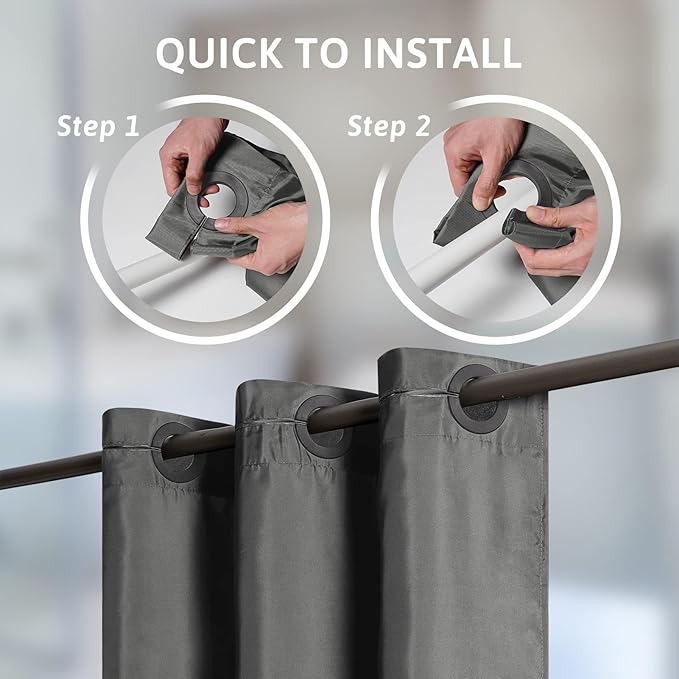 Dark Grey Shower Curtain No Hooks Needed,Polyester Fabric Long Shower Curtain Liner 78 Length with 10 Plastic Split Grommets,Machine Washable & Waterproof Bathroom Curtains for Hotel,78x78 Inch