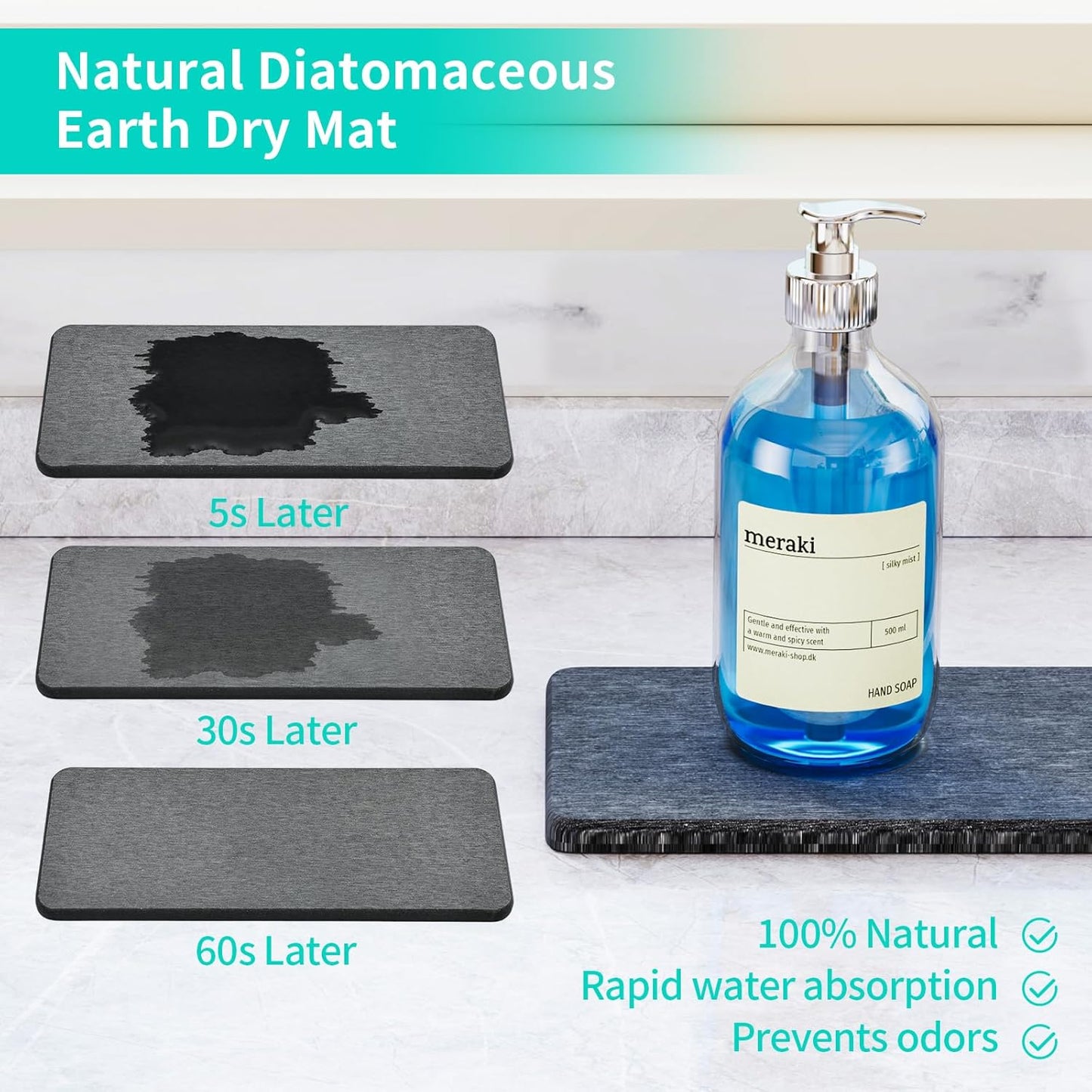 HapiRm Sink Caddy Sponge Holder - Kitchen Sink Organizer with Instant Drying Stone and Brush Holder, Stainless Steel Sponge Caddy for Kitchen Countertop - Black