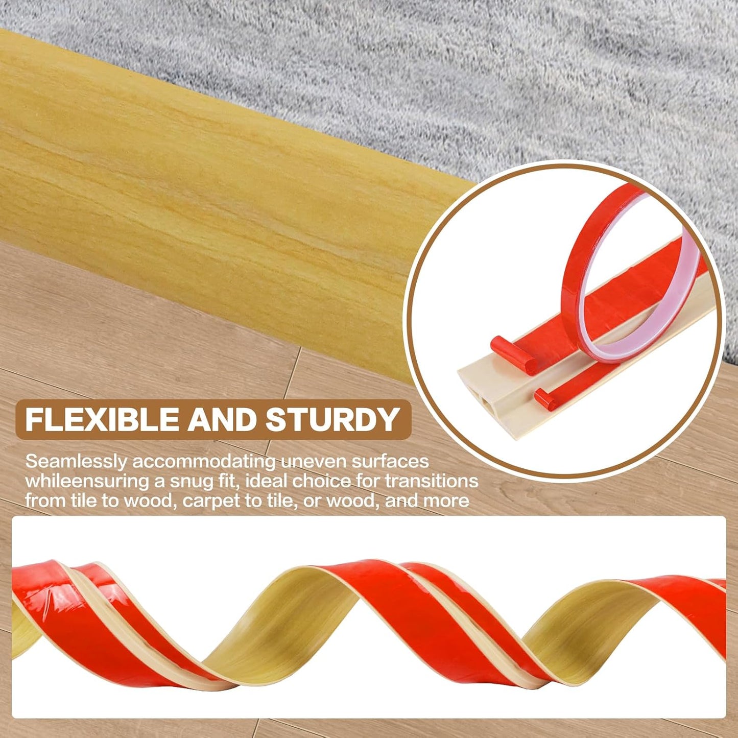 Floor Transition Strip Vinyl Door Threshold Ramp Self Adhesive Carpet Edging Strip Doorway Edge Trim, Overlap Edge Reducer for Laminate Carpet, Floor, Tile (Raw Wood Grain, 3/5" to 4/5", 3.3Ft)