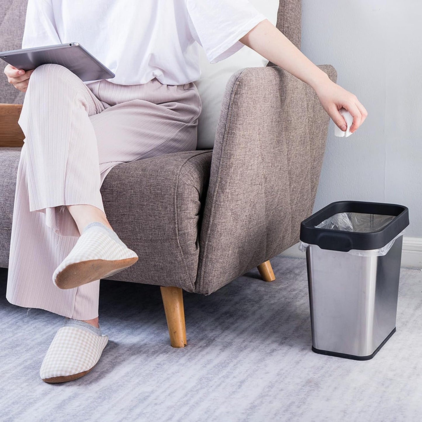 3 Pack Stainless Steel Trash Can 2 Gallon, Open Top Trash Can, 7" x 10" x 11", Rectangle Rubbish Bin, Slim and Narrow, No Lid Small Wastebasketfor Kitchen, Bathroom, Living Room, Office