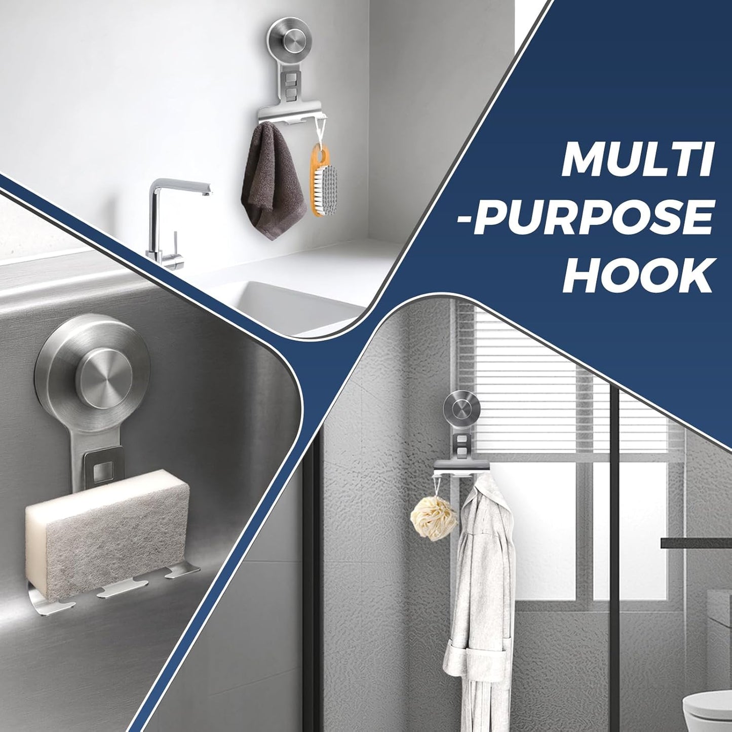 Suction Cup Razor Holder for Shower Wall 2 Pack,Heavy-Duty 15lbs Suction Hooks for Razor,Towel,Phone,Loofah, Removable Damage-Free Metal Shower Hook,Shaver Holder(Silver)