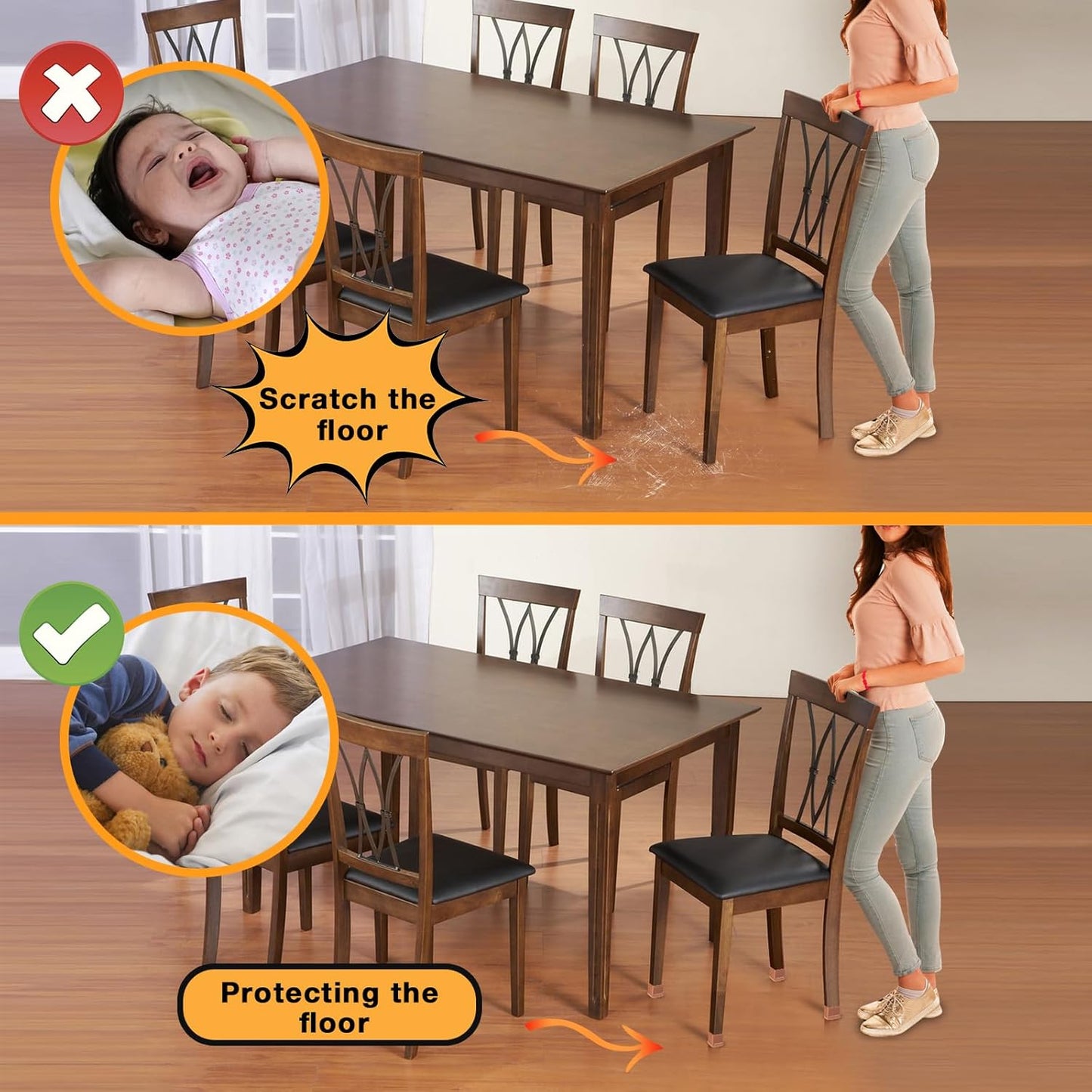 16 Pcs Chair Leg Floor Protectors Square, Silicone Chair Leg Protectors for Hardwood Floors, Chair Leg Caps Covers Protect Wooden Floors from Scratching, Thick, Won't Tear (Fit: 1-1/10" - 1-3/10")