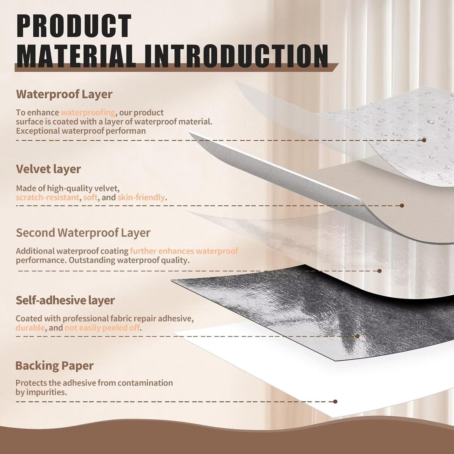 Azobur Couch Patches, Extra-Large Durable Fabric Tape, Ideal for Automotive Upholstery Repair, Waterproof, Self-Adhesive, Quickly Fix Sofas, Car Interiors, and Other Fabric Items (Beige Brown)