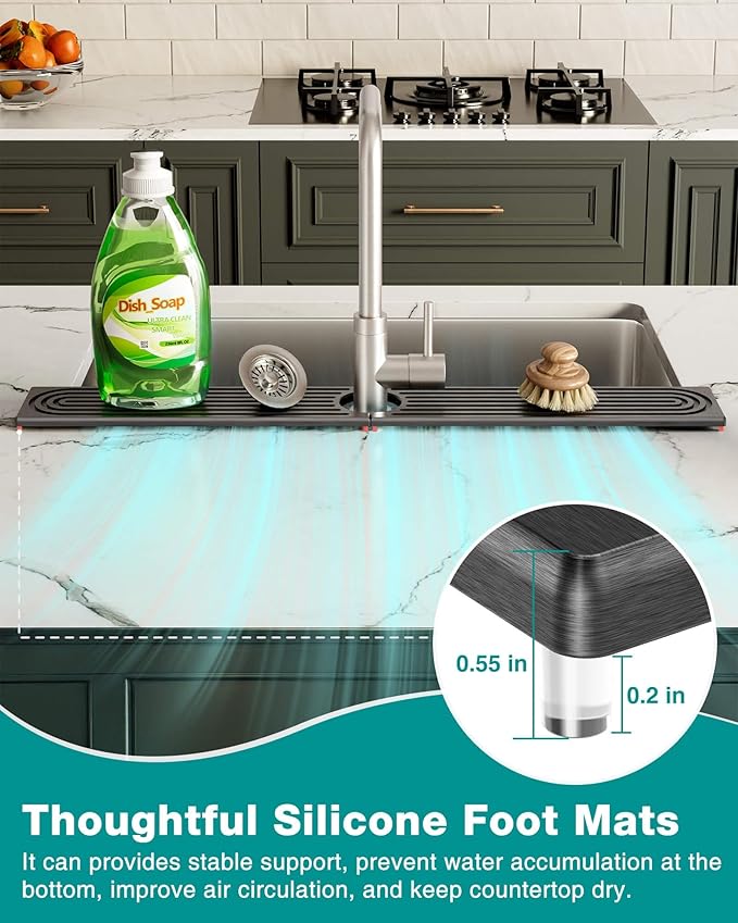 Stone Faucet Mat for Kitchen Sink, Diatomite Sink Protectors - Prevent Moisture Drying Stone Tray Fit Kitchen Counter & Bathroom Counter (Dark Gray, 30" x 4")