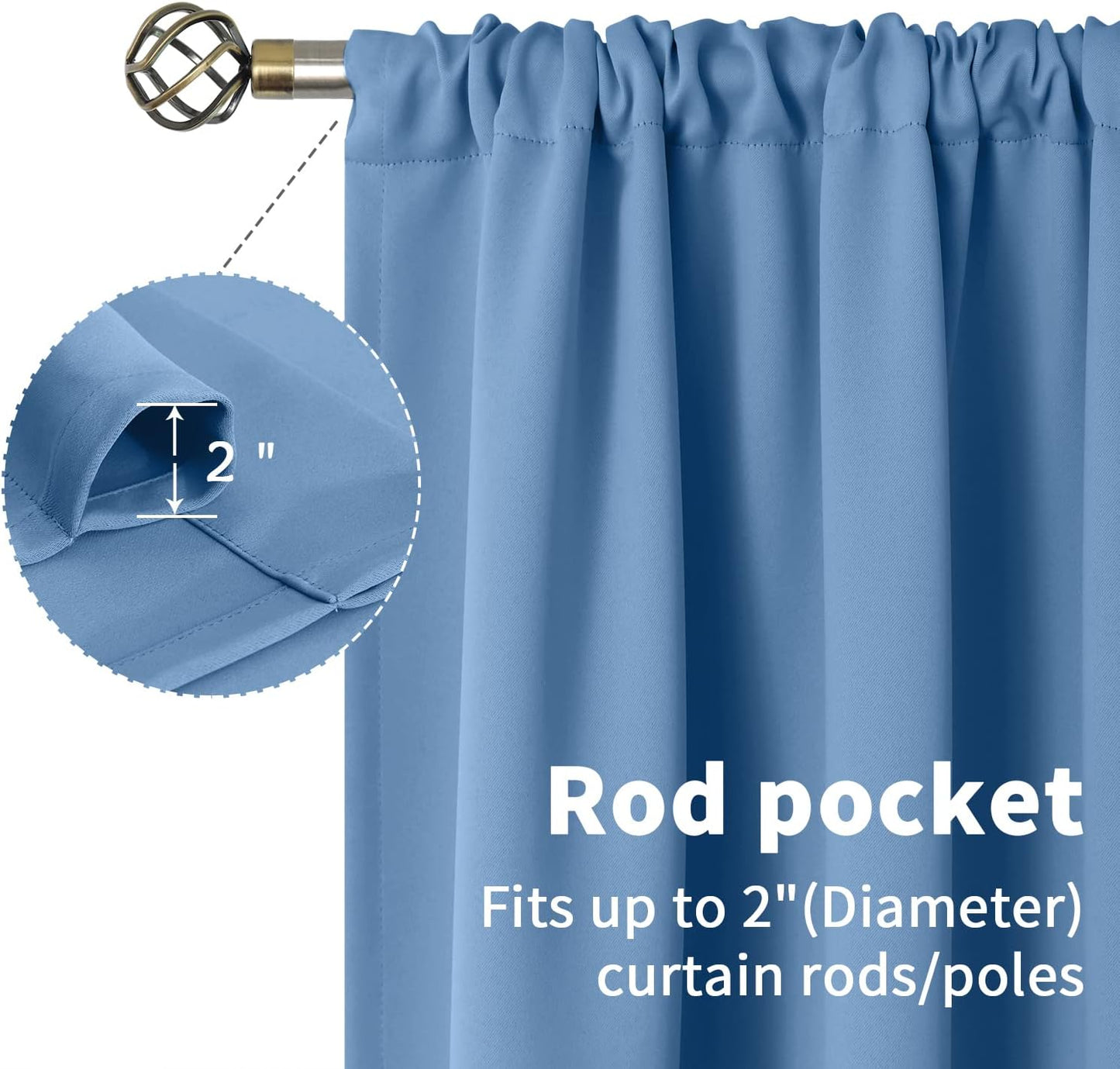 BGment Denim Blue Blackout Curtains 40 Inches Length for Bedroom Kitchen Window - Short Thermal Insulated Drapes with Rod Pocket Darkening Privacy for Bathroom Cafe, 2 Panels, 42 x 40 Inch