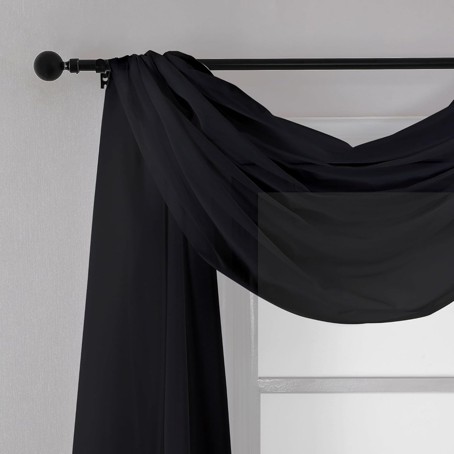 Chyhomenyc Extra Long Black Sheer Curtains 144 inch 2 Panels, Translucent Backdrop Window Scarf Drapes for Canopy Bed/Wedding/Living Room/Anniversary, 12FT Length, Each 59Wx144L in, 2PCS