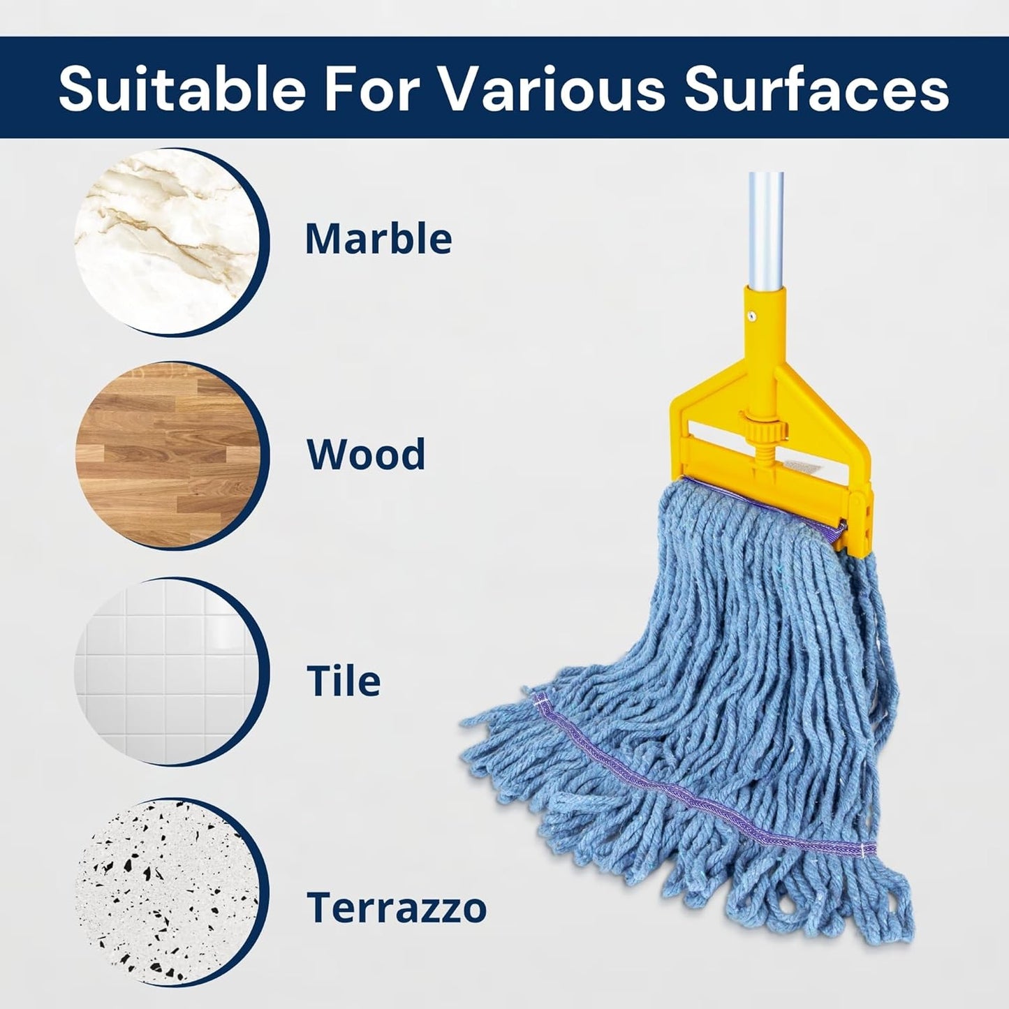 6 Packs Commercial Mop Head Replacement, Mop Heads Replacements – Heavy Duty Commercial Floor Cleaning – Super Absorbent Cotton, Durable & Washable – Ideal for Cleaning Service Companies & Homeowners