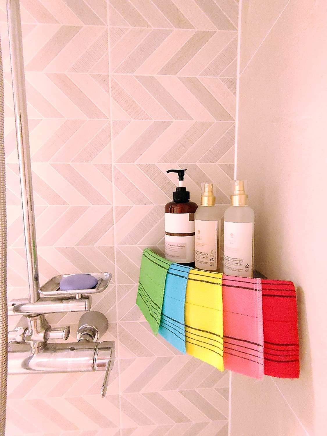 Korean Exfoliating Mitt, Large Size, 5 Colors, Back and Body Exfoliating Washcloth for Removing Dry, Reusable (Mix, 5)