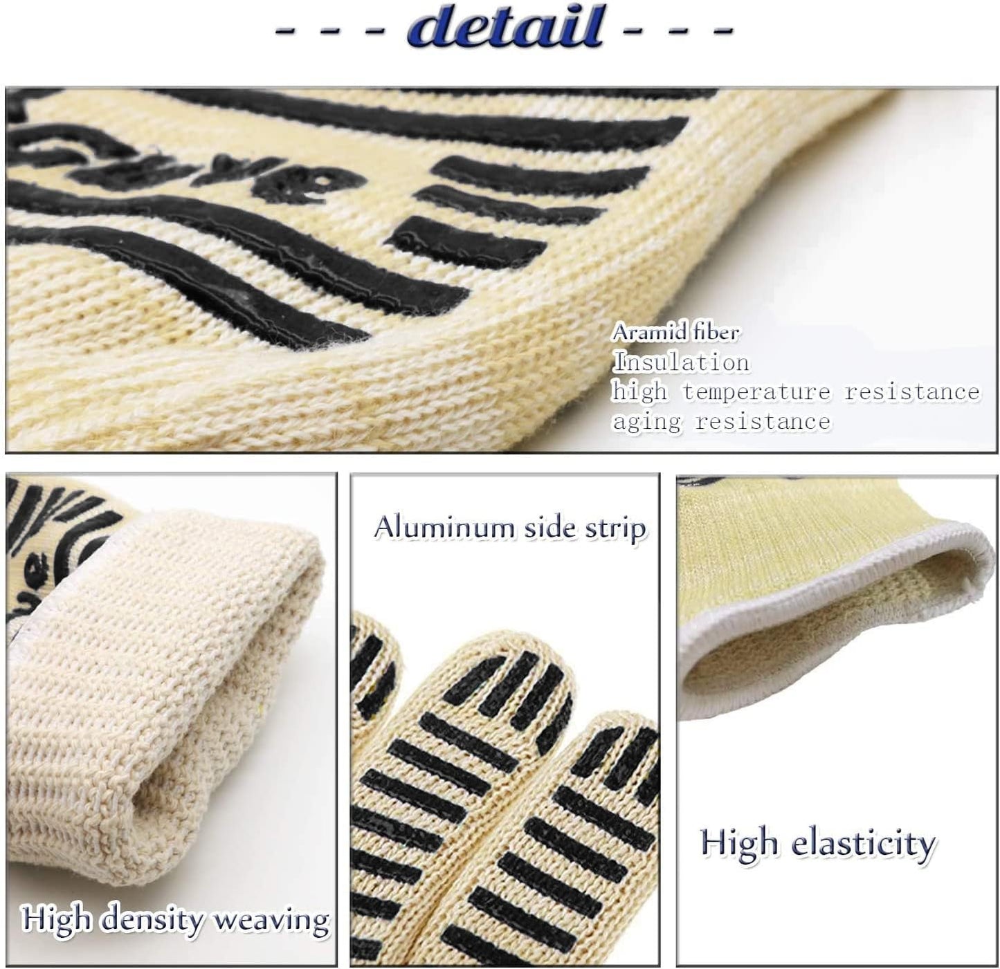 Oven Gloves, Heat Resistant 540 Degrees Grilling Gloves, Hot Surface Handler Non-Slip Silicone Oven Mitts with Fingers, BBQ Gloves for Cooking/Kitchen/Baking, Pack of 2