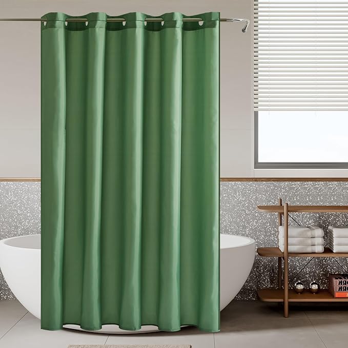 Furlinic No Hook Fabric Shower Curtain,Small Stall Shower Curtain Liner,Bathroom Curtains with 6 Plastic Split Grommets,Waterproof & Machine Washable,Grey Green,Half Narrow 48x72 Inch.
