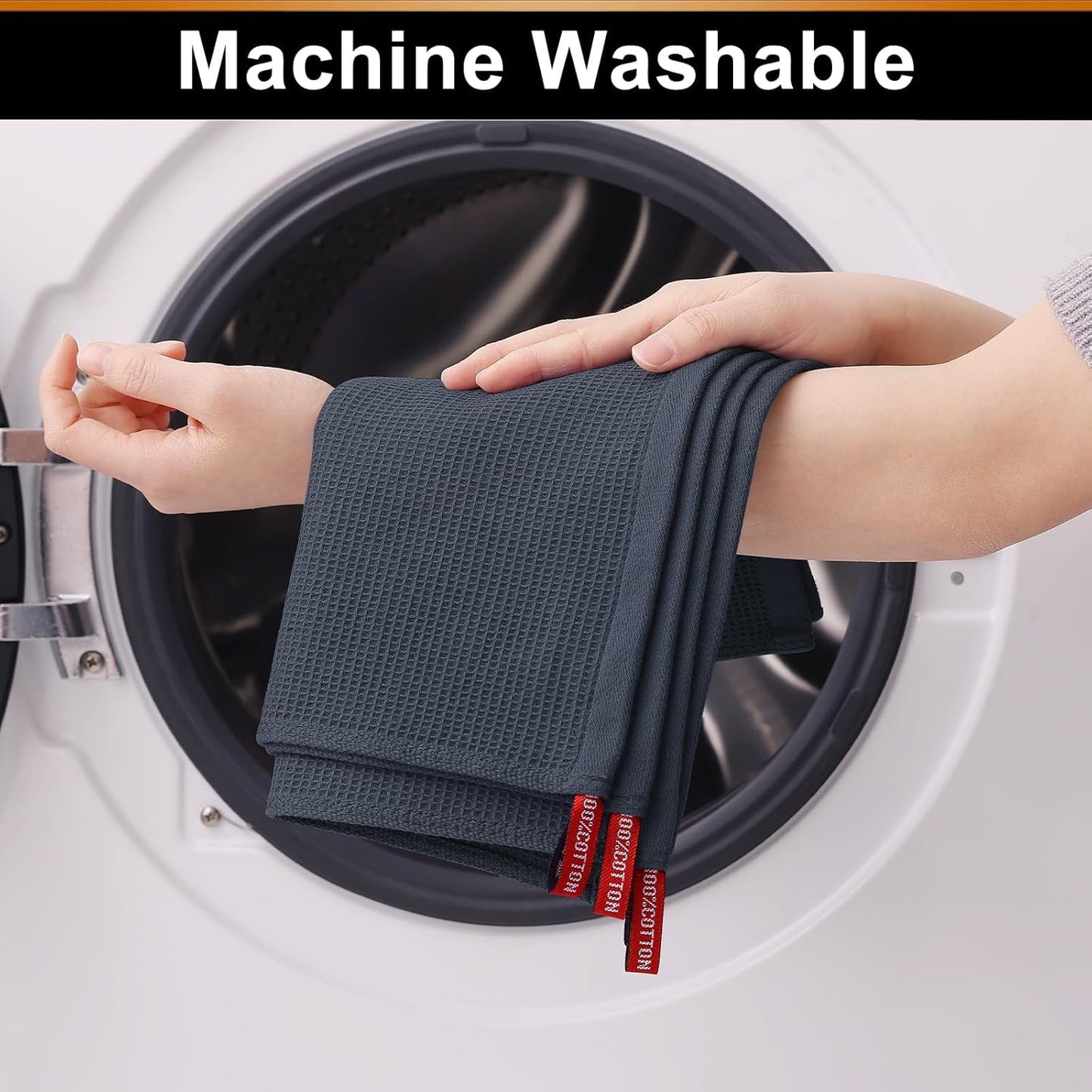 Homaxy 100% Cotton Waffle Weave Dish Cloths - 12 Pack Soft and Absorbent Dish Towels - 12 x 12 Inches Quick Dry Dish Rags - Dark Grey