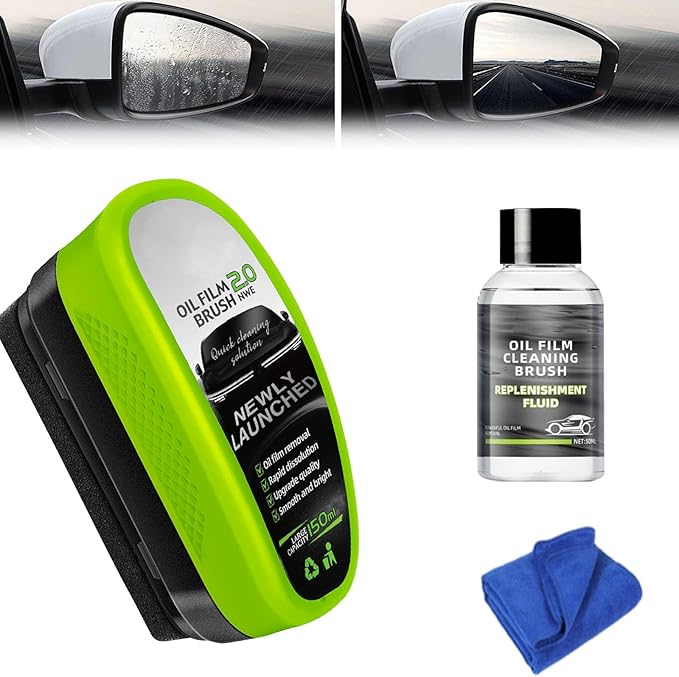 Oil-Free Car Glass Brushes, Upgrade 2.0 Clear Vision Glass Cleaner, Oil Film Cleaning Brush for Automotive Windows, Clearvision Cars Windshield Cleaner Tool (1set) (1, Green)