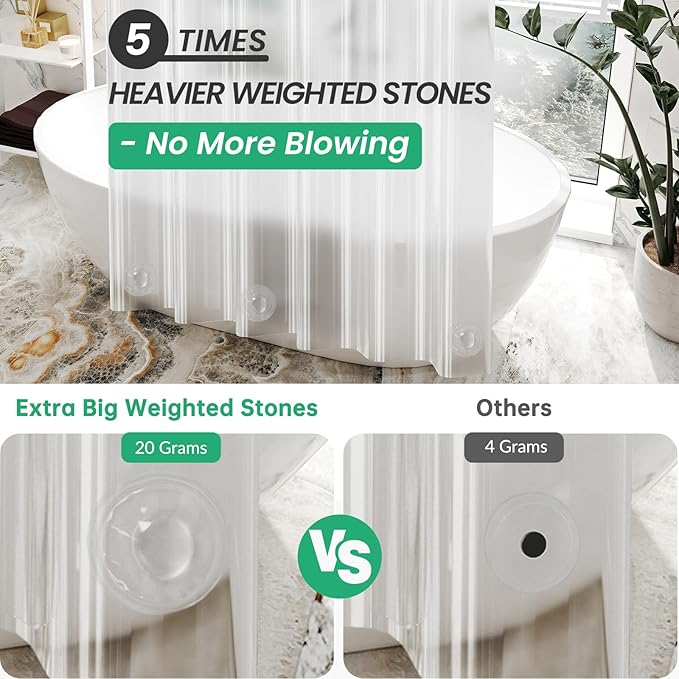 AmazerBath Plastic Shower Curtain 84 Inches Long, 72 x 84 Clear Weighted Extra Long Shower Curtain, PEVA Heavy Duty Tall Bathroom Curtains with 3 Big Clear Weighted Stones and 12 Grommet Holes