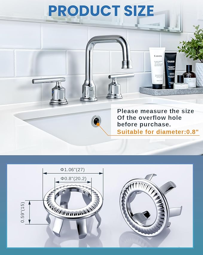 2 Pack Sink Overflow Ring, WOWOW Bathroom Kitchen Sink Basin Trim Copper Overflow Cover Hole Insert Cap, Vanity Sink Trim Rings (Chrome)