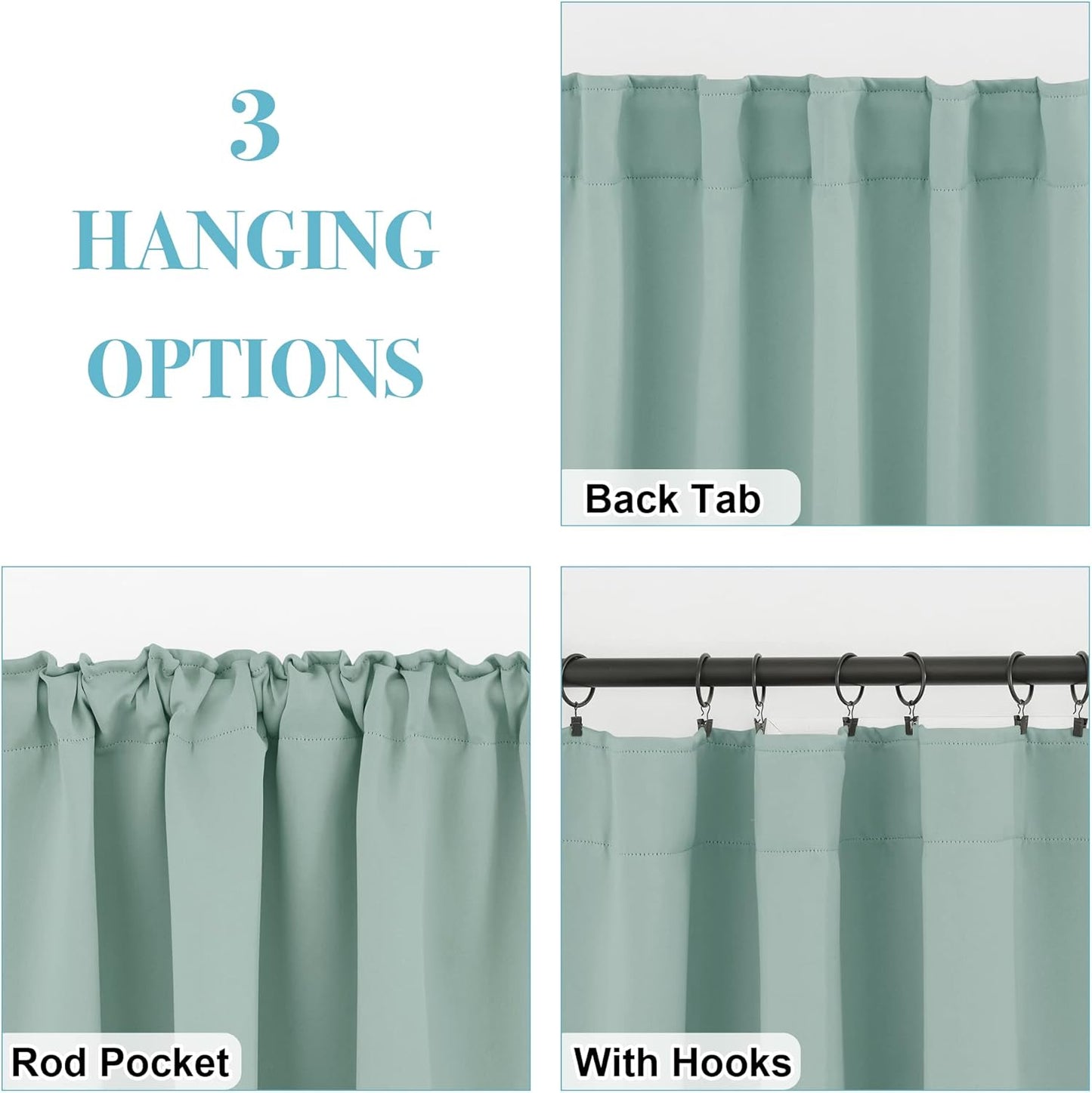 RYB HOME Small Window Curtains Blackout, Privacy Thermal Insulating Drapes for Bedroom Bathroom Basement Cafe Classroom Window Decor, W 34 x L 45 inches, Aqua, 2 Panels