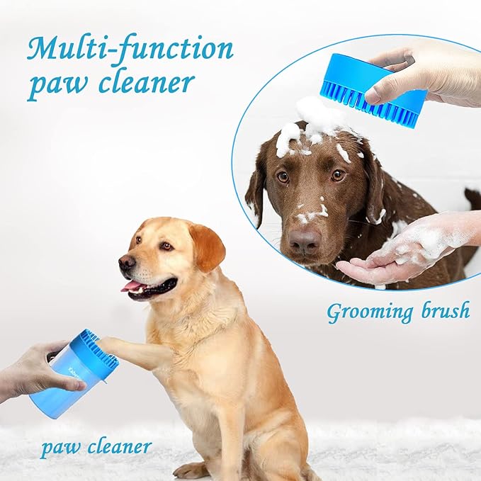 Dog Paw Cleaner for Meduim Small Breed Dogs with 3Pcs Absorbent Towels & Graspable Dog Bath Brush (Blue, Medium)