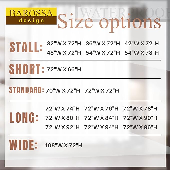 Barossa Design Waterproof Fabric Shower Stall Curtain Liner Microfiber 54" W x 78" H - Hotel Quality, Machine Washable, White Shower Liner for Bath Tub, 54x78