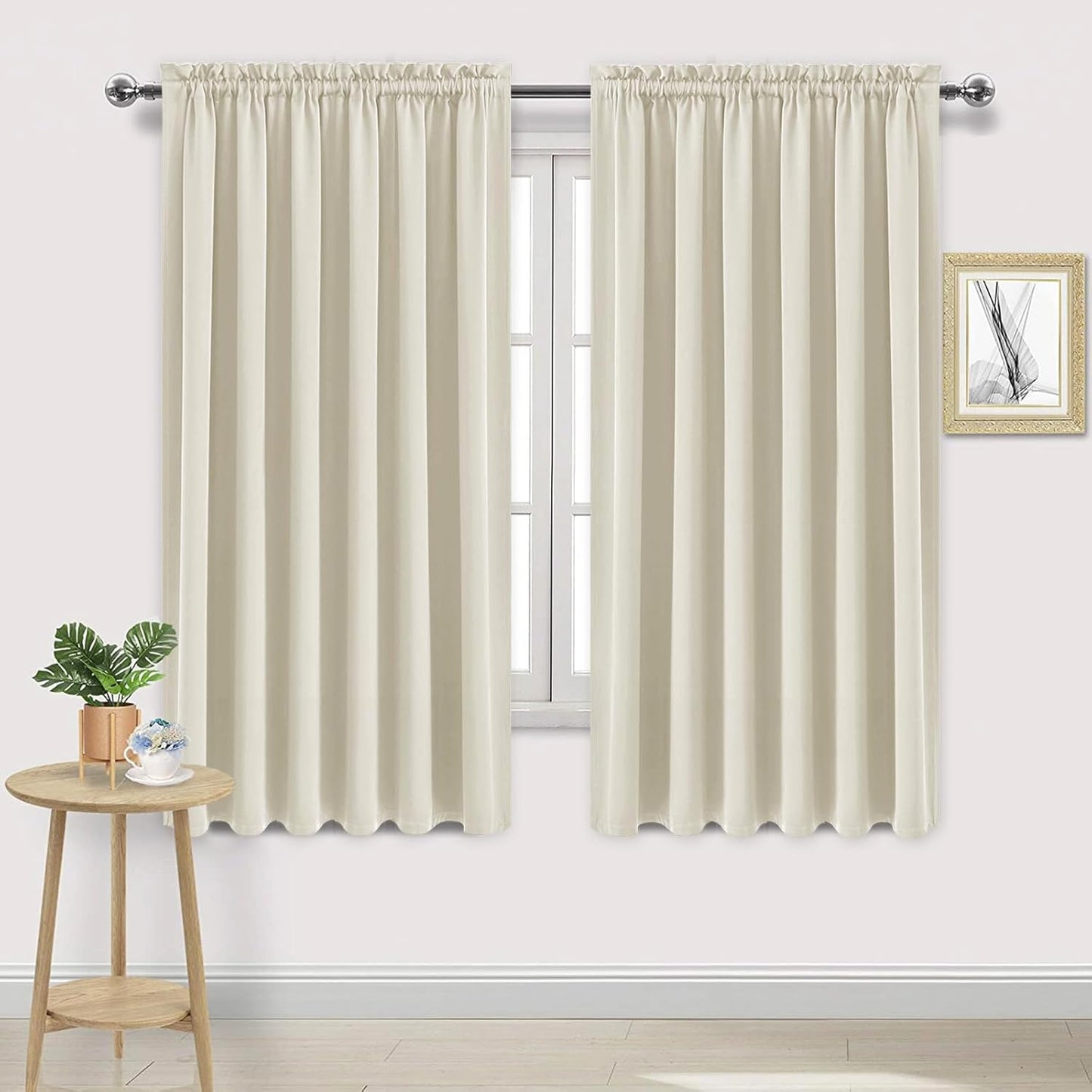 DWCN Blackout Curtains for Living Room Thermal Insulated, Energy Saving & Noise Reducing Bedroom Curtains, Light Beige, W 70x L 63 Inch, Set of 2 Rod Pocket Curtain Panels
