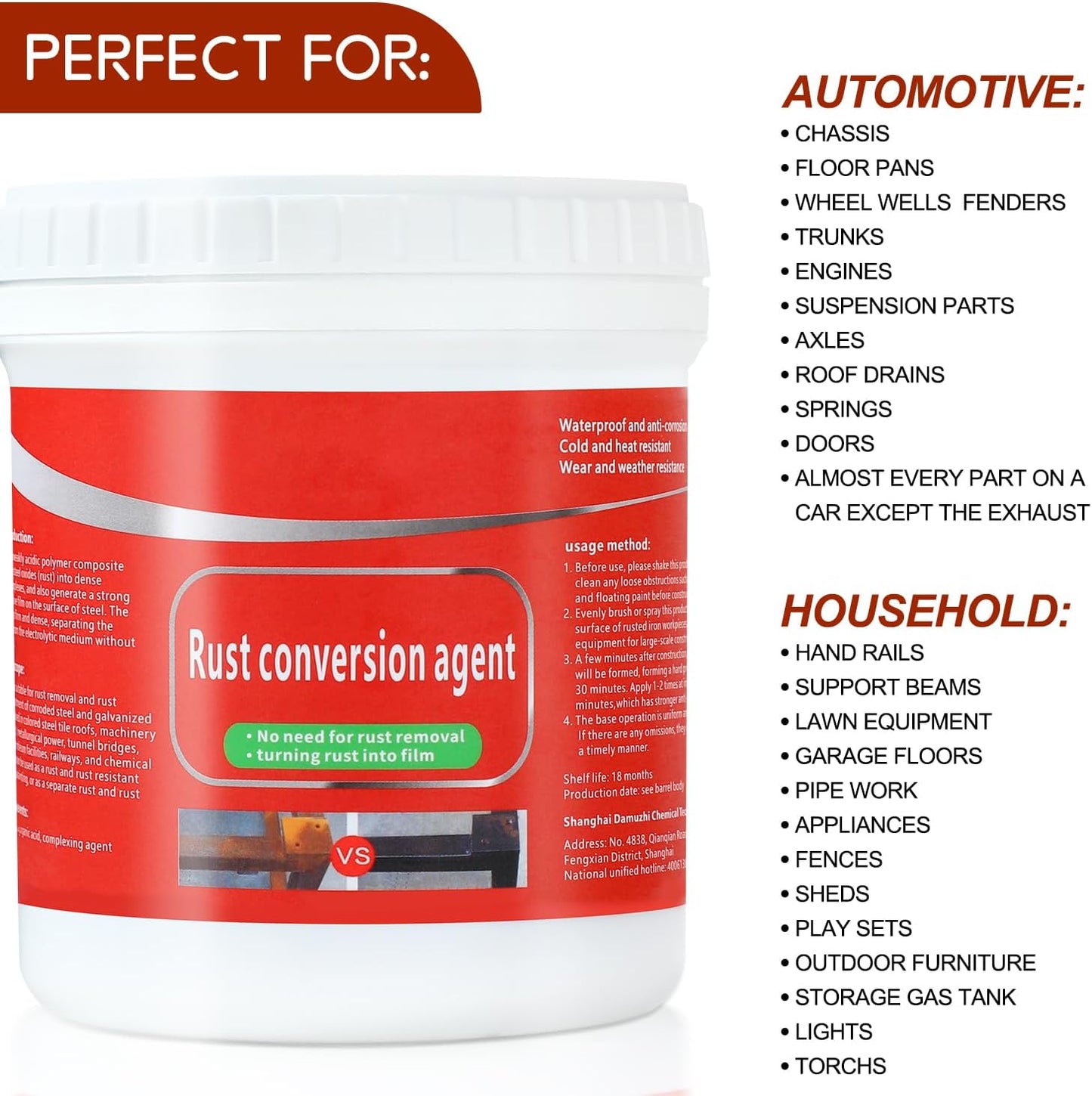 Water-Based Metallic Paint,Rust Removal Converter Metallic Paint,Rust Remover Converter for Metal, Car Anti Rust Paint Chassis Universal Rust Removal Converter with Brush (White)