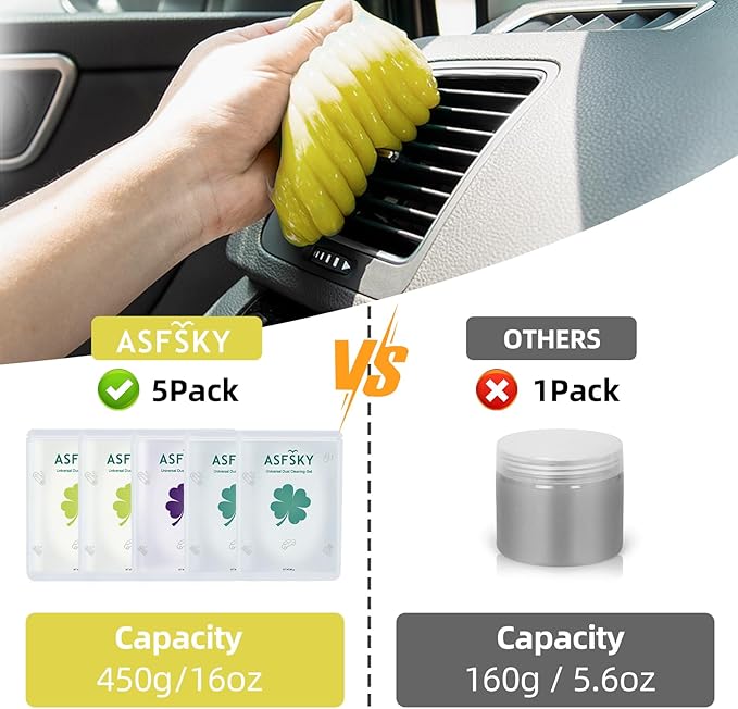 ASFSKY Car Cleaning Gel for Car Detailing Car Cleaning Putty for Interior Cleaner for Car Vents Car Cleaning Gel Pack 450g（5 Pack）