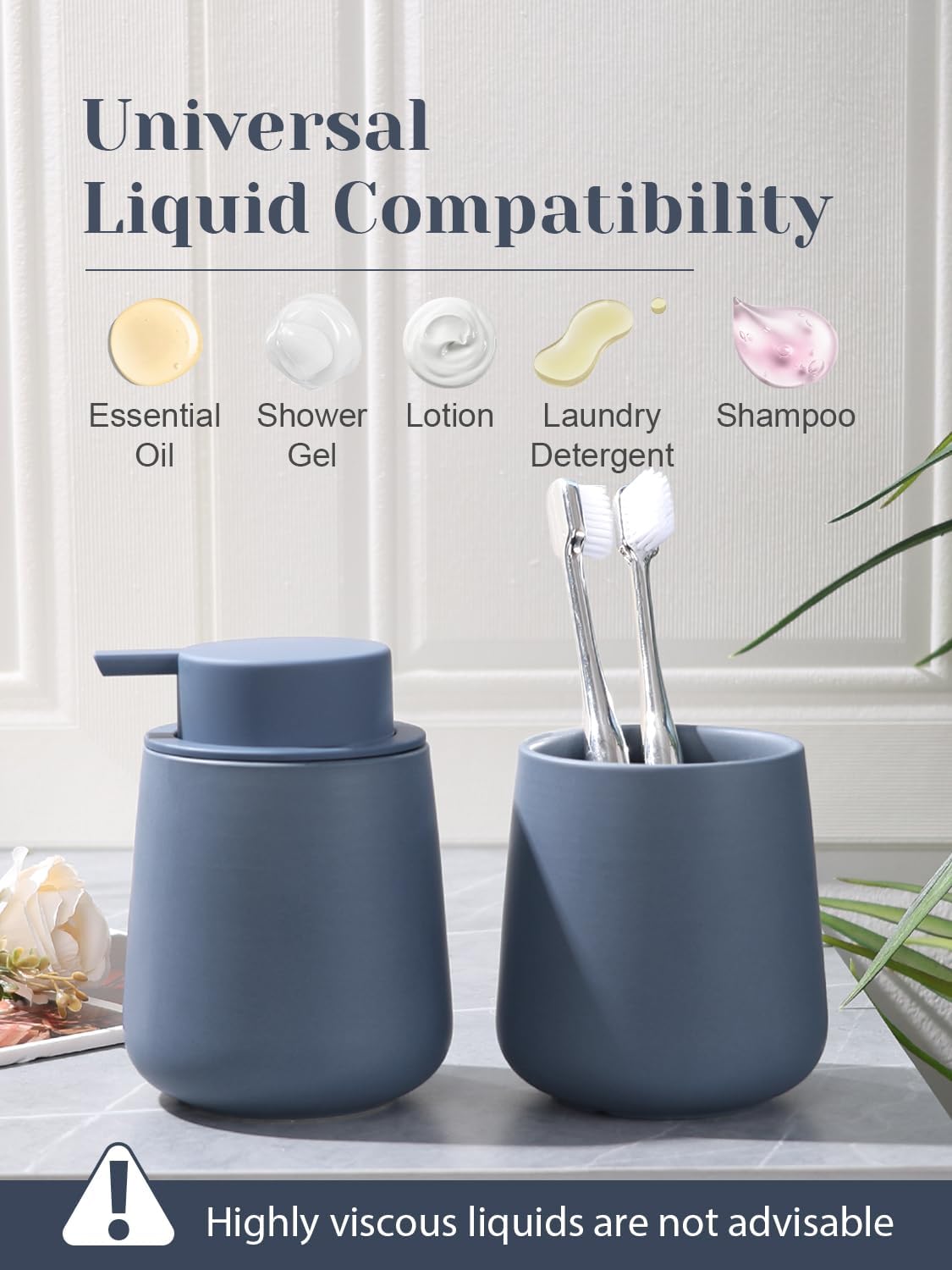 INGOFIN Ceramic Lotion Dispenser - 12oz Refillable Liquid Hand Soap Dispenser Bathroom, Modern Dish Soap Dispenser with Pump for Kitchen, Matte Blue