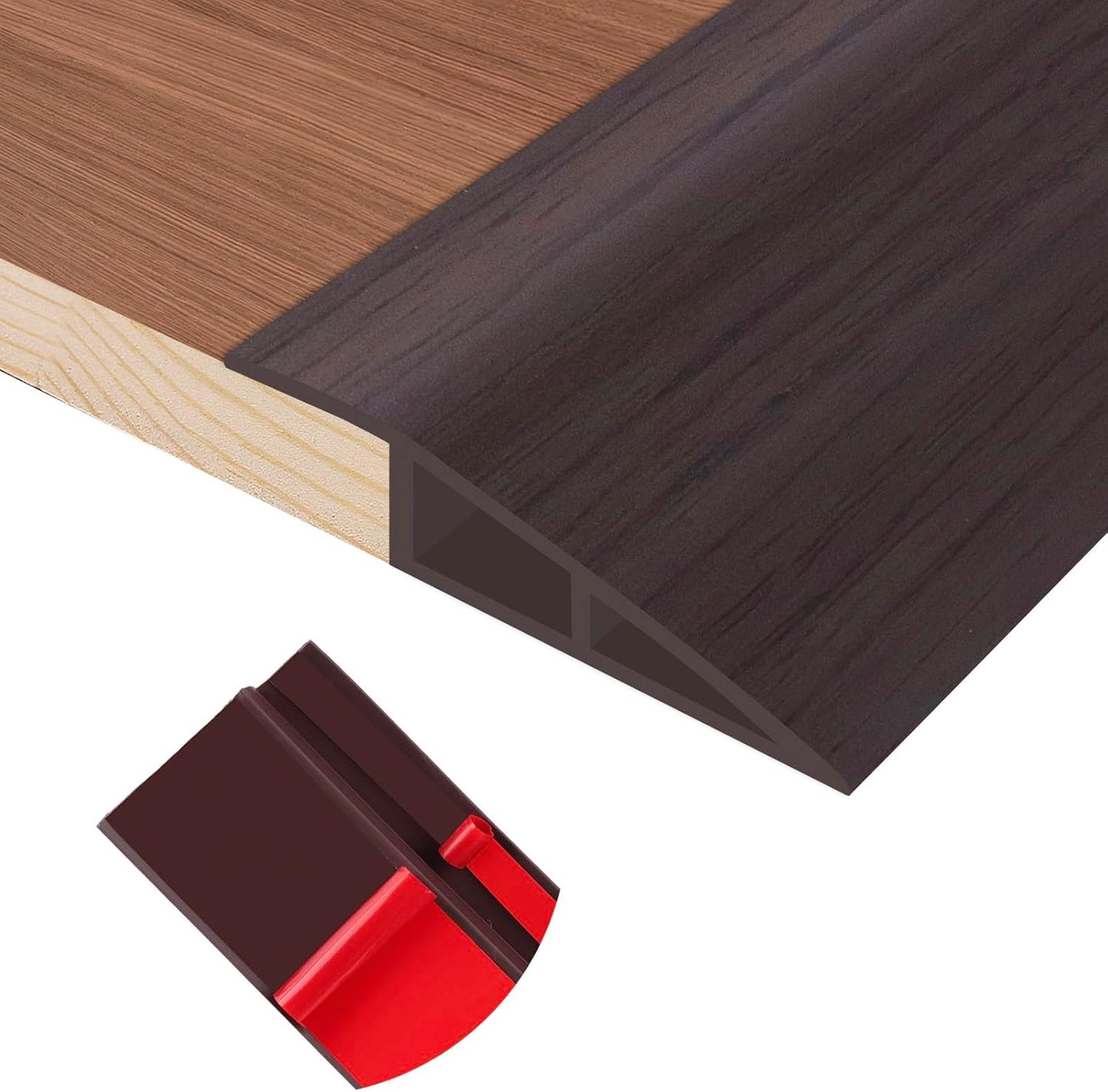 Floor Transition Strip Self Adhesive Vinyl Door Threshold for Doorways Carpet Edging Trim Overlap Edge Reducer for Laminate Floor, Carpet, Tile (Dark Walnut Grain, 1/5" to 2/5", 10Ft)