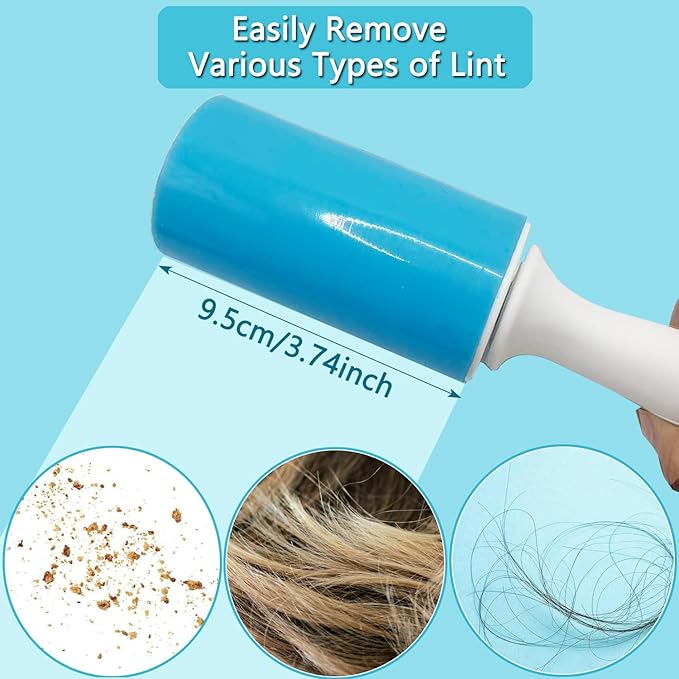 Reusable Washable Lint Roller 3 Pack, Sticky Gel Lint Rollers, Cat Dog Pet Hair Lint Remver Cleaner for Clothes, Carpet, Travel, 1 Large Roller with Dust Cover and 2 Mini, Portable Small Lint Brush