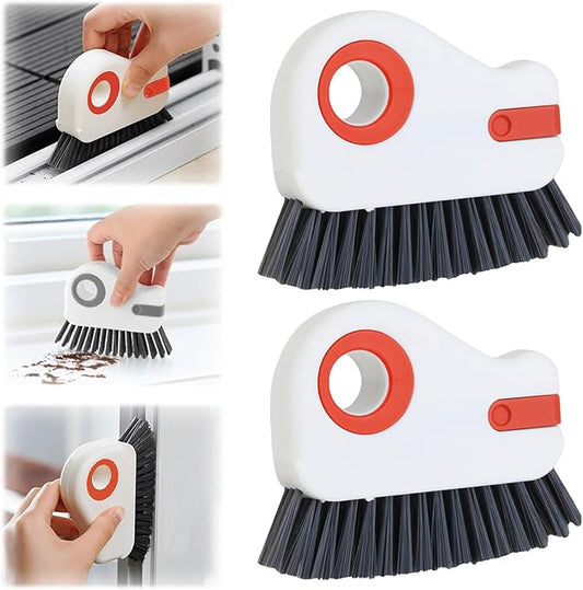 2 in 1 Groove Cleaning Brush Window Track Cleaning Tools, Multifunction Window Track Cleaner with Hard Bristle and Hidden Scraper, Crevice Brush for Sliding Door Track Window Seal Sill
