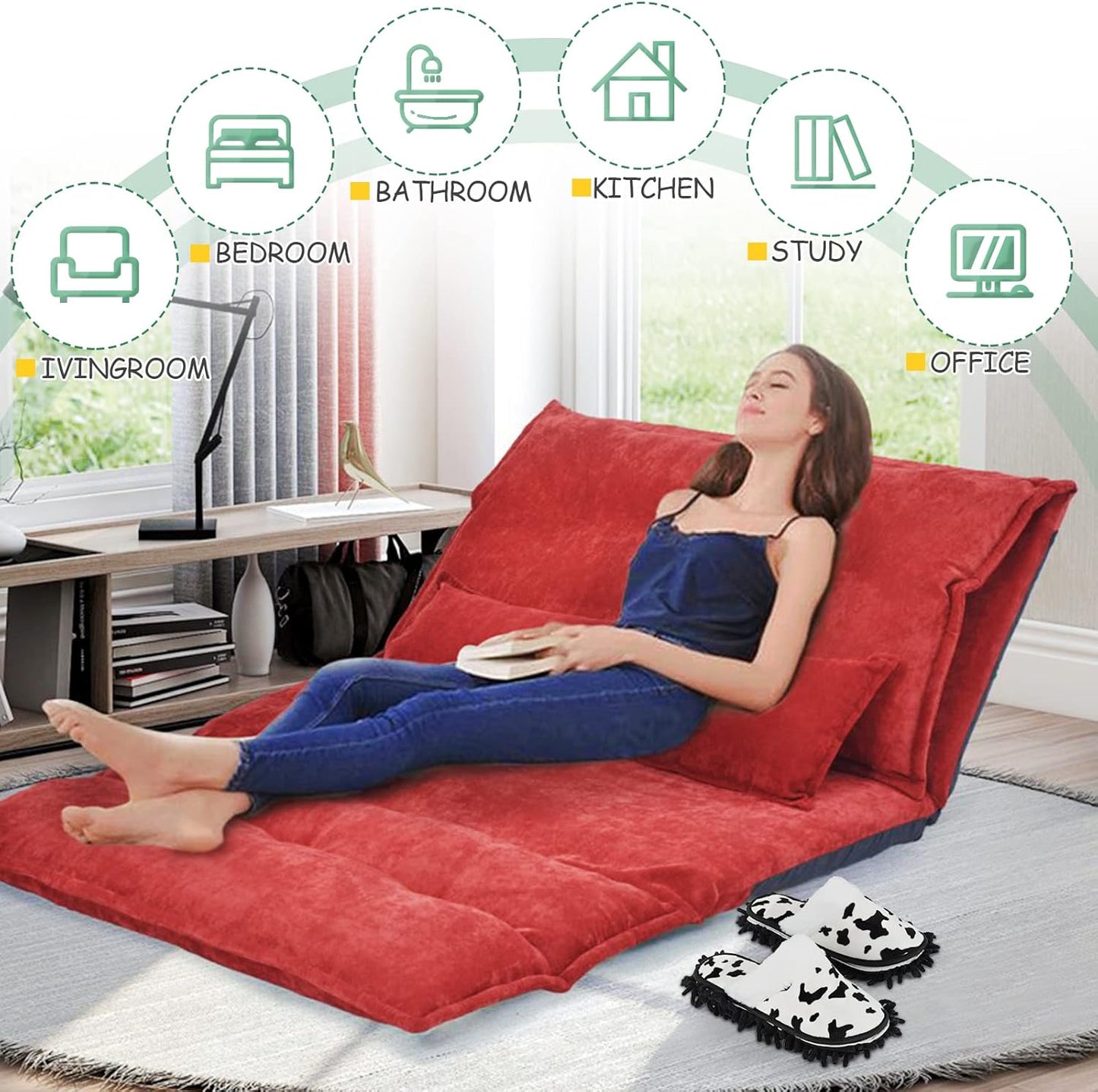 Microfiber Floor Mop Slippers House Dust Cleaning Tool Detachable Washable Shoes for Kitchen House Cleaning (Women 7-10/Men 5-8, Cow pattern)