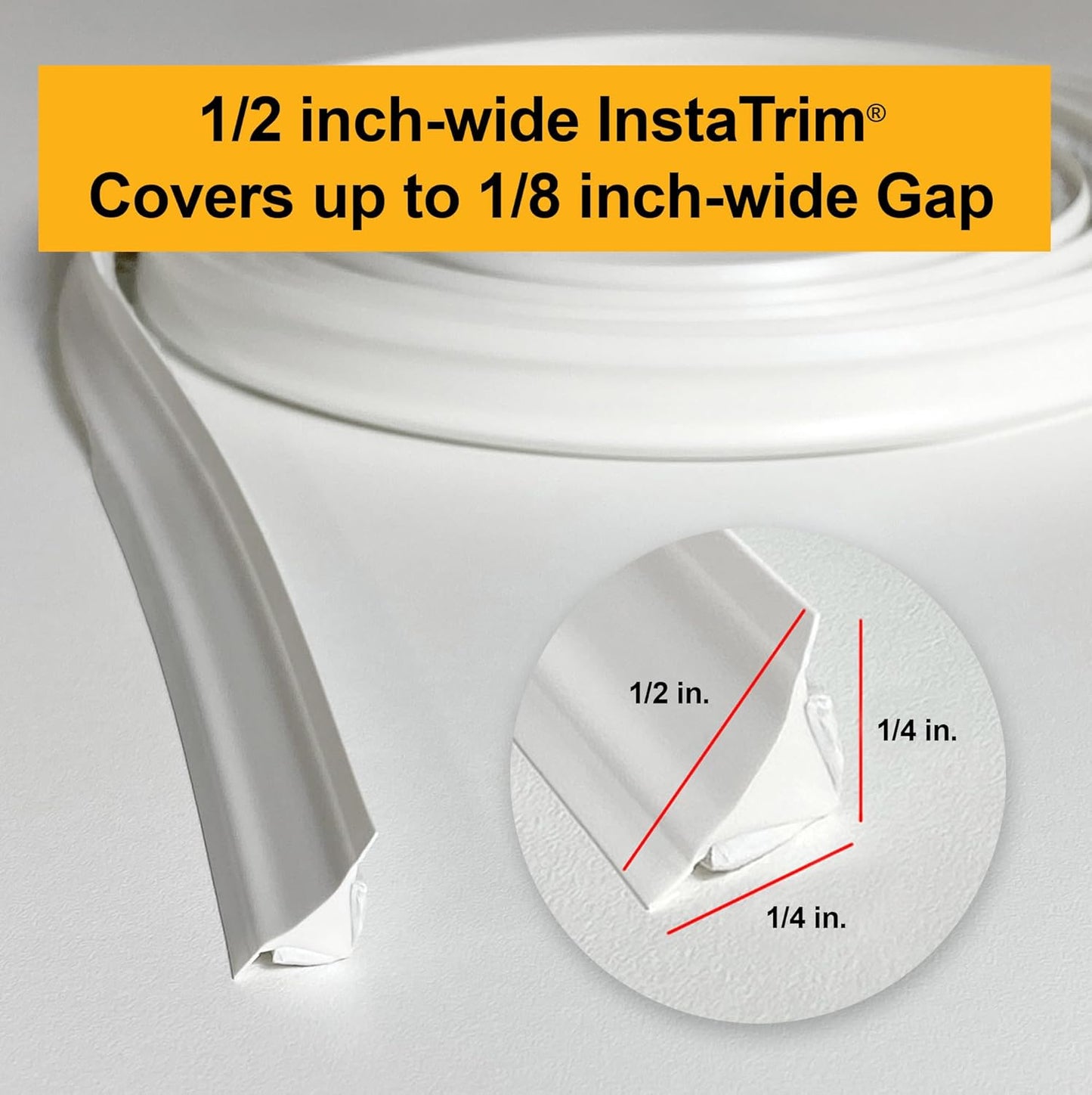 InstaTrim The Original Flexible Trim - 10ft Grey 1/2" Adhesive Trim with Many Uses Including Bathtubs, Sinks, Counters, Tile, Floors - Made in USA