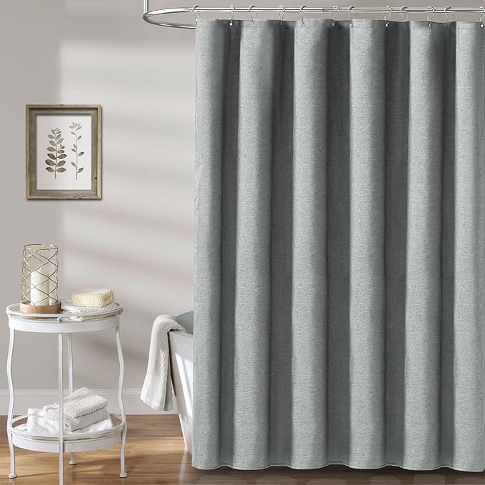 BTTN Extra Wide Shower Curtain - 108x72 Inch Linen Textured Waterproof Fabric Shower Curtain Set with 18 Plastic Hooks, Large Modern Neutral Cloth Shower Curtains for Bathroom and Bathtub - Grey/Gray