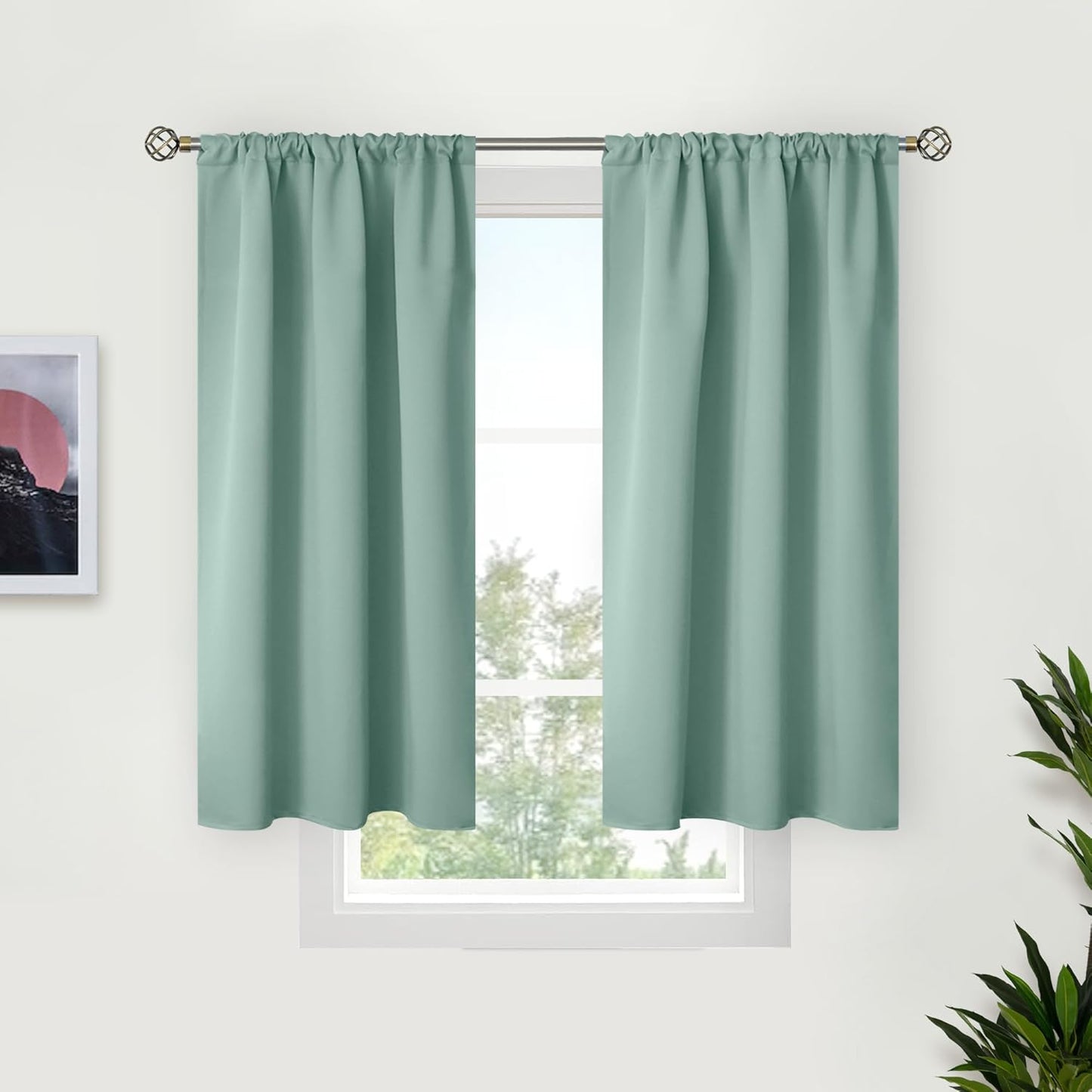 BGment Sage Green Blackout Curtains 40 Inches Long for Kitchen Cafe Window - Short Thermal Insulated Drapes with Rod Pocket Room Darkening for Bathroom, 34 x 40 Inch, 2 Panels