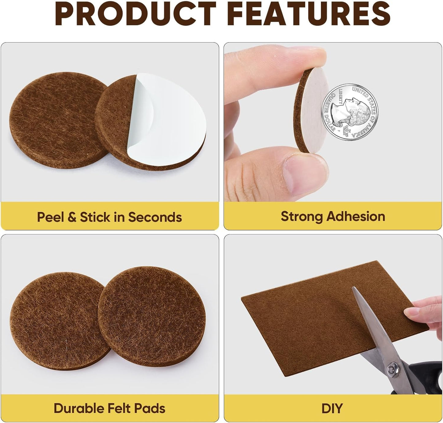 BALEINE 300PCS Felt Furniture Pads, Multi-Size Felt Pads for Chair Legs, Tables, Beds, Scratch-Reducing Floor Protectors for Hardwood Floors, Tile, Vinyl, and Laminate (300PCS, Beige+Brown)